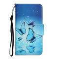 UUCOVERS for S-amsung Galaxy A14 5G Flip Wallet Case Colorful PU Leather Hand Strap Credit Card Slots Pocket Kickstand Magnetic Clasp Painted Phone Cover for S-amsung A14 5G (2023) Blue Butterflies