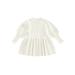 Sunisery Toddler Baby Girls Knitted Sweater Dress Solid Ribbed Puff Long Sleeve A Line Fall Winter Princess Dress White 9-12 Months