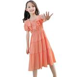 Eashery Toddler Dress Girls Dress Blue Unicorn Short Sleeve Casual Dress Orange 9-10 Years