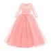 Eashery Pink Dress For Girls Girls Dress Short Sleeve Cold Shoulder Dresses Ruffle Trim Lace Splicing Summer Dresses for Girls Round Neck Pink 7-8 Years