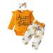 Canrulo Infant Baby Girl Summer Spring Clothes Letter Romper Tops Floral Shorts Pants Headband 3Pcs Set Orange 3-6 Months