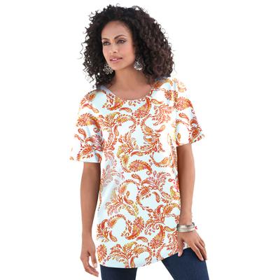 Plus Size Women's Crewneck Ultimate Tee by Roaman's in White Paisley Vines (Size 1X) Shirt