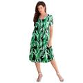 Plus Size Women's Ultrasmooth® Fabric V-Neck Swing Dress by Roaman's in Green Palm Leaves (Size 18/20) Stretch Jersey Short Sleeve V-Neck