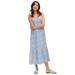 Plus Size Women's Spaghetti Strap Tiered Midi Dress by ellos in White Blue Cloud Print (Size 26)