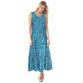 Plus Size Women's Sleeveless Crinkle A-Line Dress by Woman Within in Deep Teal Leaves (Size 3X)