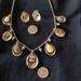 Anthropologie Jewelry | Gold Tone Necklace With Pierced Earring Set | Color: Gold/Gray | Size: Os