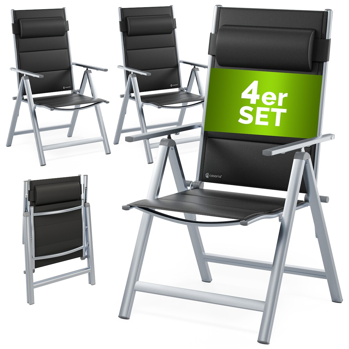 CASARIA® Alu Gartenstühle 4er Set Gepolstert 8-Fach Verstellbar Silber Image
