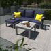 Highwood USA 3 Piece Sectional Seating Group w/ Cushions Wood/Plastic in Blue | Outdoor Furniture | Wayfair AD-DSSOF03-NB-CGE