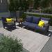 Highwood USA 3 Piece Sectional Seating Group w/ Cushions Wood/Plastic in Blue/Black | Outdoor Furniture | Wayfair AD-DSSOF10-NB-ACE