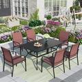 MF Studio 7-Piece Outdoor Patio Dining Set with Rectangle Steel Table & Textilene Chairs for 6-Person Black & Red