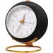 Desk Alarm Clocks Bedroom Battery Powered Round Clock Super Silent Non Ticking Analog Alarm Clocks with Night Light Metallic Lacquer Frame HD Glass Mirror Suitable for Home Bedroom Decor - Black