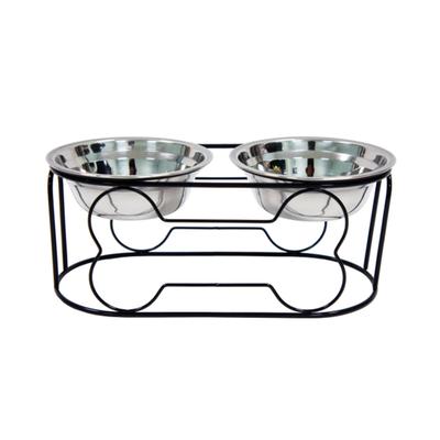YML Wrought Iron Stand with Stainless Steel Double Dog Bowl, 2.5 Cups, Small, Silver / Black