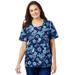 Plus Size Women's Scoopneck Scrub Top by Comfort Choice in Evening Blue Floral (Size L)