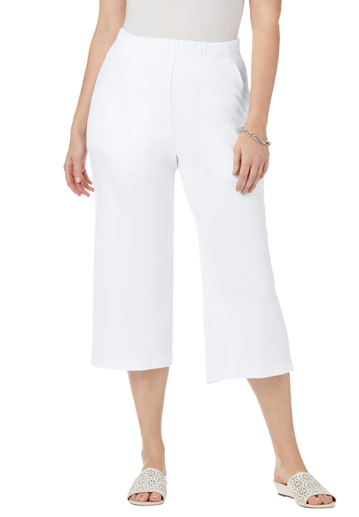 Plus Size Women's Soft Ease Wide Crop by Jessica London in White (Size 2X)