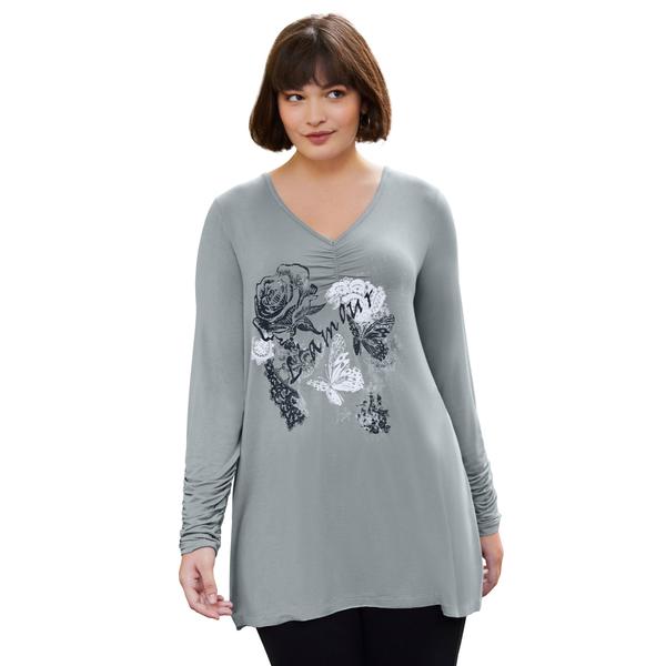 plus-size-womens-ruched-sleeve-tunic-by-soft-focus-in-gunmetal-rose-graphic--size-m-/