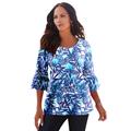 Plus Size Women's Bell-Sleeve Ultimate Tee by Roaman's in Ocean Tropical Leaves (Size 38/40) Shirt