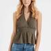 American Eagle Outfitters Tops | American Eagle Gauze Army/Olive Green Halter Top Sz L - Euc | Color: Green | Size: L