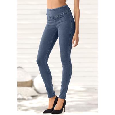 Jeggings BUFFALO, Damen, Gr. 34, N-Gr, blau (jeansblau, blau), Web, Obermaterial: 69% Baumwolle, 21% Polyester, 8% Viskose, 2% Elasthan, unifarben, Basic, figurbetont, Hosen, mit breitem Bund Image