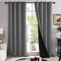 Deconovo Thermal Door Curtains for Living Room, Soft Satin Energy Efficient Full Blackout Curtains Drapes with Black Liner, Eyelet Curtains, 55 x 96 Inch(Width x Length), Dark Grey, 1 Pair