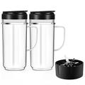 2 Pack Magic Bullet Blender Cups,Tall 22oz Cups Mugs Flip Top To-Go Lids & 4 Fins Cross Blade with Gasket Handle Replacement Part Compatible Magic Bullet Blender Juicer Mixer Accessories 250W MB1001