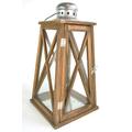 Candle Lantern Rustic Wood and Silver Chrome Metal Lantern Nautical Style Candle Holder