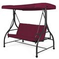 COSTWAY 3 Seater Garden Swing Chair, Convertible Outdoor Hammock Bench Chair with Adjustable Canopy and Cushions, Steel Frame Porch Patio Swing Seat Lounger for Balcony, Deck and Poolside (Wine Red)
