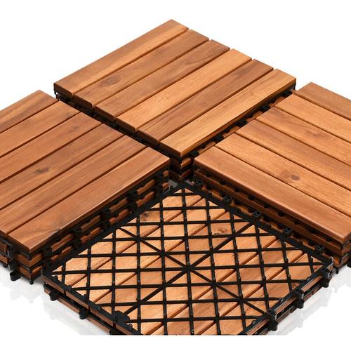 SWANEW Holzfliesen Terrassenfliese Akazie 4m² 30x30cm Bodenbelag Balkonfliesen Drainage Garten