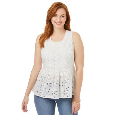 Plus Size Women's Eyelet Peplum Top by Jessica London in White (Size 14 W)