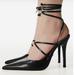 Zara Shoes | Nwt Zara Leather Strappy Lace-Up Heels, Size 7.5 | Color: Black | Size: 7.5