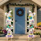 The Holiday Aisle® 2 Piece Tumbling Bunnies Garden Stake Set Plastic in Blue/Pink/White | 12.2 H x 14.8 W in | Wayfair