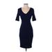 premier amour Cocktail Dress - Sheath V Neck Short sleeves: Blue Print Dresses - Women's Size 2