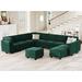 Green Sectional - Mercer41 143" Wide U Shaped Velvet Upholstered Modular Sectional 12-Pieces Storage Sofa Set w/ Ottoman | Wayfair