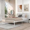 17 Stories White Queen Size Metal Platform Bed Frame w/ Sockets, USB Ports & Slat Support Wood & Metal/Metal in Brown | Wayfair