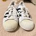Adidas Shoes | Adidas Womens Tennies White With Stripes Black, Size 7.5 | Color: Black/White | Size: 7.5