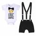 Qufokar Baby Boy Winter Outfits Toddler Boy 4T Outfits Shorts Romper Boys Gentleman Baby Outfits Straps Letter Birthday Boys Outfits&Set