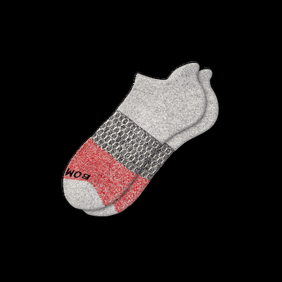 Men's Tri-Block Ankle Socks - Grey Heather And Red - Medium - Bombas