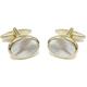 David Van Hagen Gold Plated Mother of Pearl Oval Cufflinks - White/Gold