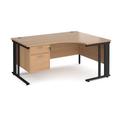 Office Desk | Right Hand Corner Desk 1600mm With Pedestal | Beech Top With Black Frame | 1200mm Depth | Maestro 25 MCM16ERP2KB