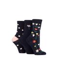 Ladies 3 Pair Caroline Gardner Patterned Cotton Socks Floral Navy UK 4-8