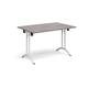 Rectangular folding leg table with white legs and curved foot rails 1200mm x 800mm - grey oak