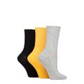 Ladies 3 Pair Elle Ribbed Bamboo Socks with Scallop Top Silver / Navy / Mustard 4-8 Ladies