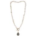 Pearls of the Orient Irregular Freshwater Pearl Labradorite Drop Necklace - Grey/White