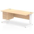 Impulse 1800 Rectangle White Cable Managed Leg Desk MAPLE 1 x 3 Drawer Fixed Ped