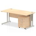 Impulse 1400 Straight Cantilever Workstation 500 Three drawer mobile Pedestal Bundle Maple