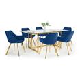 Large Glass Top Dining Table with 6 Navy Velvet Tub Dining Chairs - Lorenzo