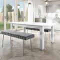 White Gloss Extendable Dining Table with 2 Grey Velvet Dining Benches - Seats 4 - Vivienne