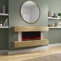 47 Inch Curved Light Oak Effect Wall Mounted Smart Wifi Electric Fire - AmberGlo