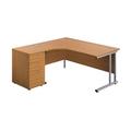 1600x1200 Twin Left Hand Radial Desk Nova Oak-Silver + Desk High Ped