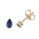 Pear Cut Blue Sapphire 5x3mm Rubover Set Stud Earrings 9K Yellow Gold Real