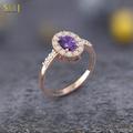 Oval Cut Amethyst Engagement Ring Unique Rose Gold Woman Antique Diamond Wedding Bridal Promise Anniversary